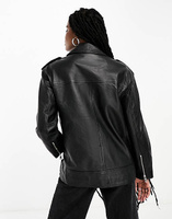 Черная оверсайз-байкерская куртка премиум-класса из натуральной кожи ASOS DESIGN