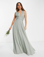 Оливковое платье макси с драпировкой и лифом со сборками и запахом на талии ASOS DESIGN Bridesmaid