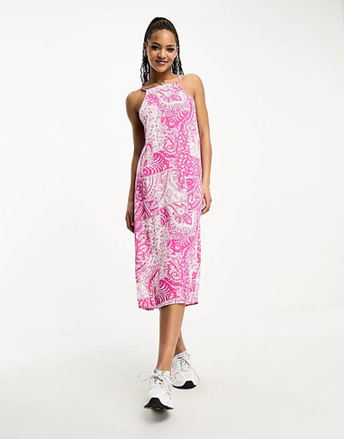 Розовое платье миди на бретельках с узором пейсли Vero Moda