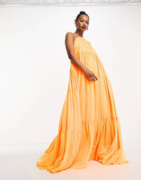 Ярко-оранжевое платье макси с воротником-бретелькой и трапецией ASOS DESIGN