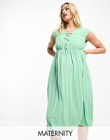 Зеленое платье макси без рукавов со сборками на лифе Mamalicious Maternity