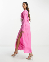Розовое платье макси с кулиской на груди и вырезом ASOS EDITION