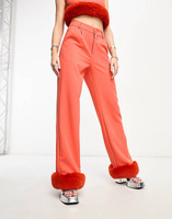Оранжевые широкие брюки Extro & Vert с отделкой из искусственных перьев
