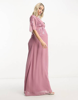 Лиловое платье макси с глубоким вырезом и отделкой Hope & Ivy Maternity
