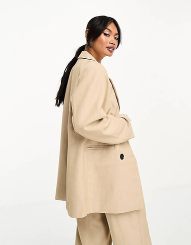 Светло-коричневый двубортный пиджак YAS