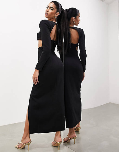 Черное платье макси с квадратным вырезом и длинными рукавами ASOS EDITION