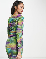 Сетчатое мини-платье смешанного космического цвета со сборками Pieces