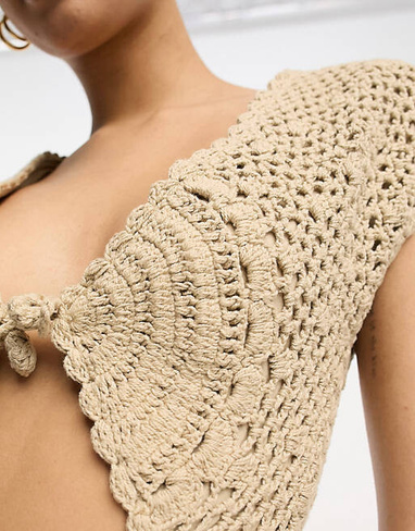 Платье мини крючком ASOS DESIGN с завязками из жженого песка