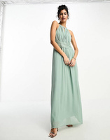 Зеленое платье макси с воротником-халтер Vila Bridesmaid