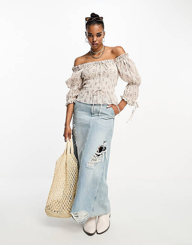 Кремовая блузка с цветочным принтом в стиле бохо Polo Ralph Lauren