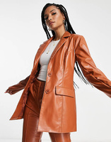 Ржаво-коричневый приталенный кожаный пиджак ASOS DESIGN Tall