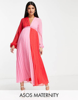 Платье миди со складками в красно-розовом цвете ASOS DESIGN Maternity