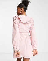Розовое вельветовое платье с оборками Miss Selfridge
