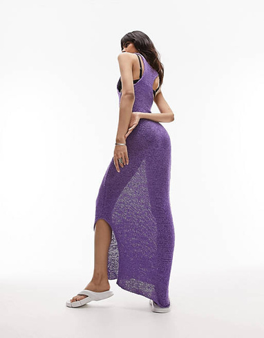 Фиолетовое трикотажное платье из ленточной пряжи Topshop