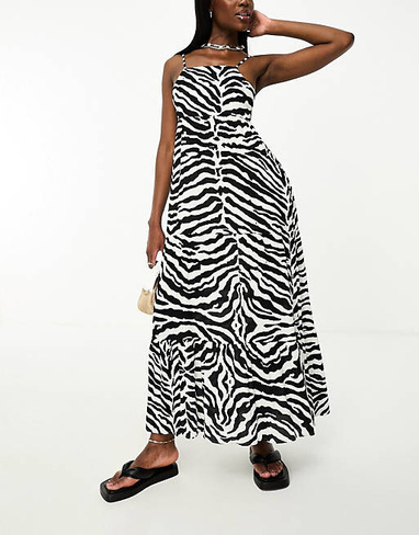 Черно-белое пляжное платье макси Isla & Bird с зебровым принтом