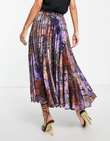 Атласная плиссированная юбка миди фиолетового цвета со змеиным принтом ASOS DESIGN