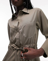 Платье-рубашка миди с контрастным швом Topshop цвета хаки