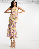 Облегающее платье миди с цветочным принтом и расклешенным подолом ASOS DESIGN