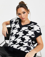 Черно-белый пушистый свитер с узором «гусиные лапки» adidas Originals