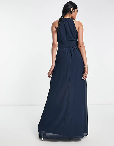 Темно-синее платье макси с воротником-халтером Vila Bridesmaid