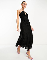 Черное сетчатое платье миди с воротником-халтер и годетами ASOS DESIGN