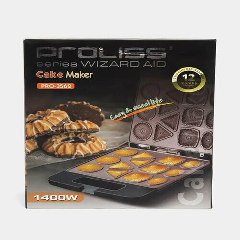 Аппарат для выпечки печенья и вафель от бренда "Proliss", 2 в 1, модель 3562. Цвет черный. PROLISS