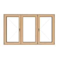 Трехстворчатое деревянное окно из липы, 1450х2100 мм, поворотное/глухое/поворотное