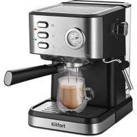 Кофеварка KitFort КТ-7293, рожковая, черный / серебристый