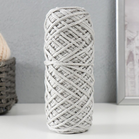 Шнур для вязания 35% хлопок,65% полипропилен 3 мм 85м/160±10 гр ( серый/белый) No brand