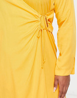 Ярко-оранжевое платье-рубашка миди с узлом спереди Mango