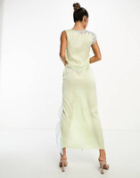 Бледно-зеленое атласное платье миди на одно плечо с контрастными кружевными вставками ASOS DESIGN