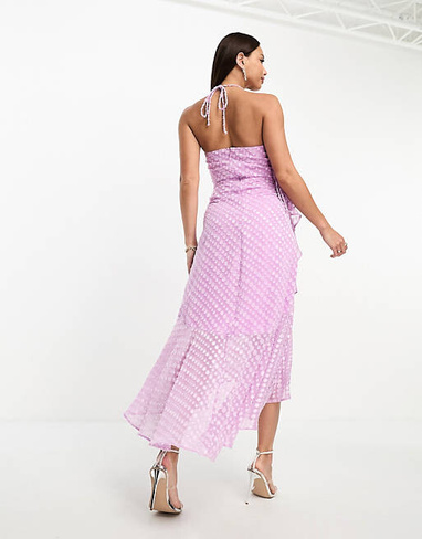 Сиреневое добби-платье миди с высоким низким подолом и завязками по бокам ASOS DESIGN Tall