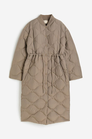 Стеганое пальто с кулиской на талии H&M, темно-бежевый