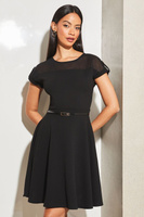 Сетчатое мини-платье с поясом и расклешенным низом Lipsy, черный