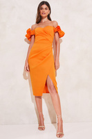 Платье миди со сборками и открытыми плечами Lipsy, оранжевый