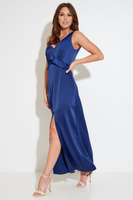 Атласное платье макси Millie с глубоким вырезом Pour Moi, синий