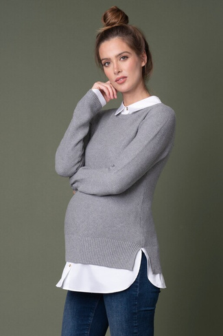 Серый свитер для беременных и кормящих мам с многослойной хлопковой рубашкой Seraphine, серый