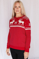 Женский рождественский свитер Fairisle с оленями The Little Tailor, красный
