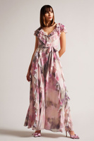 Розовое коралловое платье макси Kanienie без рукавов с V-образным вырезом и рюшами Ted Baker, розовый