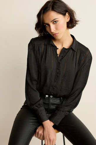 Блузка с длинными рукавами и кружевной вставкой Next, черный