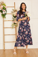 Платье макси с длинными рукавами и цветочным узором Yumi, синий