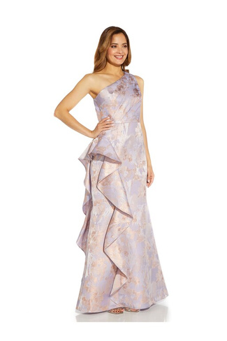 Металлизированное платье с жаккардовым узором и рюшами Adrianna Papell, фиолетовый