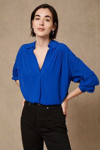 Синяя женская рубашка оверсайз с рюшами Mint Velvet, синий