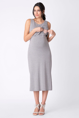 Серое платье миди с полосатым мотивом для беременных и кормящих мам Seraphine, серый