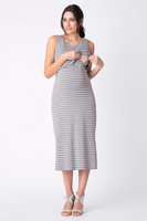 Серое платье миди с полосатым мотивом для беременных и кормящих мам Seraphine, серый