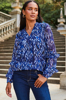 Полосатая блузка с рюшами на рукавах Sosandar, синий