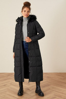 Черное длинное утепленное пальто Morgan с капюшоном Monsoon, черный