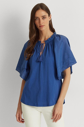 Хлопковая блузка Janiyah с V-образным вырезом Lauren Ralph Lauren, синий
