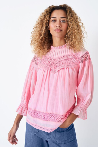 Розовая хлопковая блузка с вышивкой в повседневном стиле Crew Clothing Company, розовый