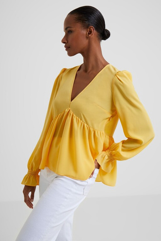 Желтая креповая блузка с V-образным вырезом French Connection, желтый